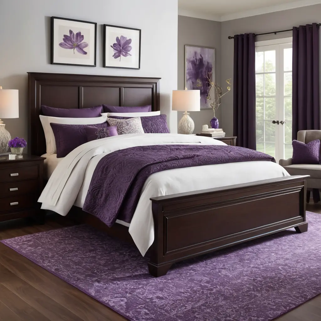 Purple Bedding with Dark Wood Furniture