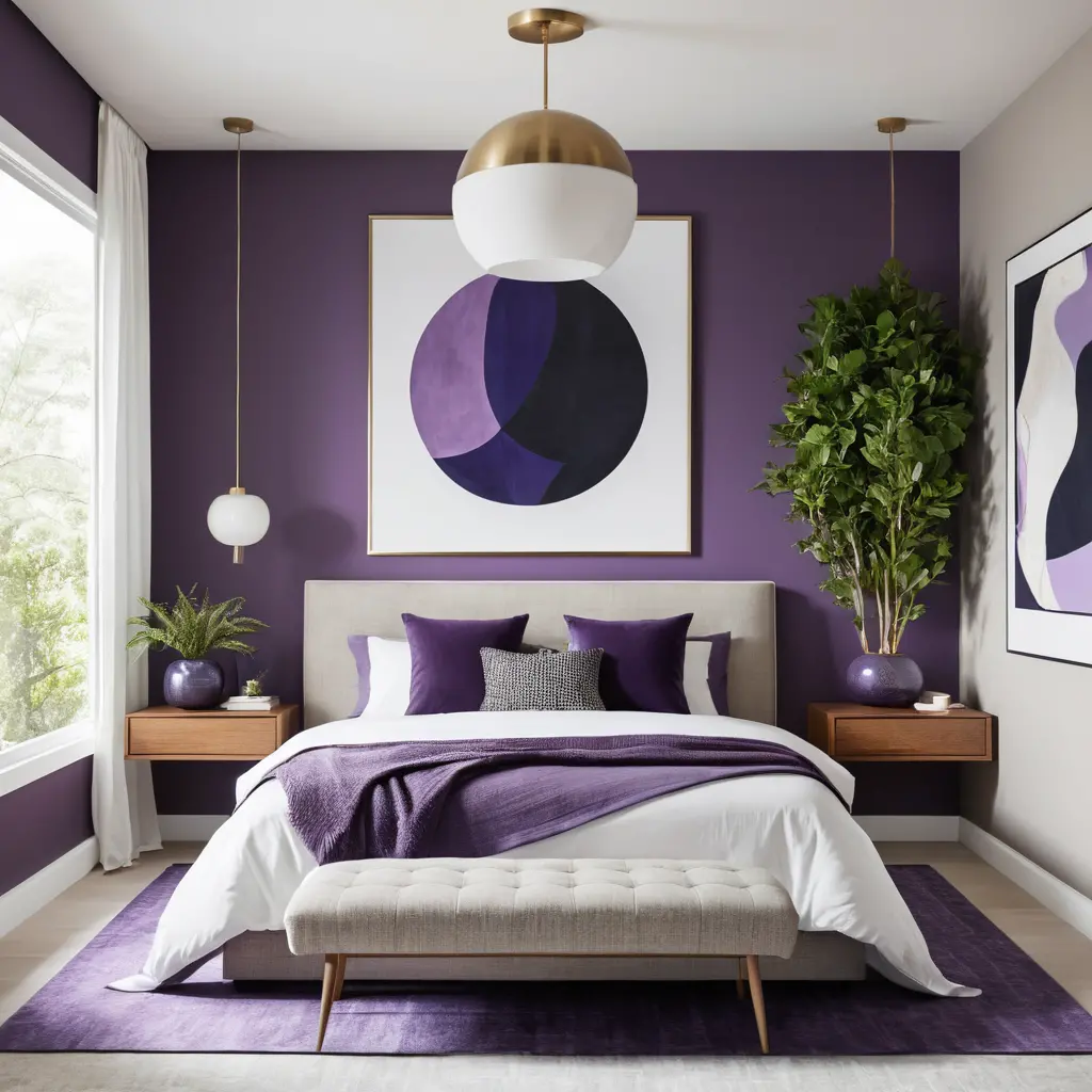 Purple Bedroom with Modern Decor