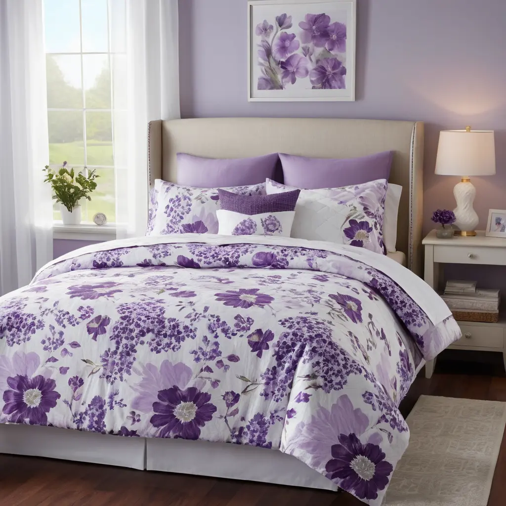 Purple and White Floral Bedding