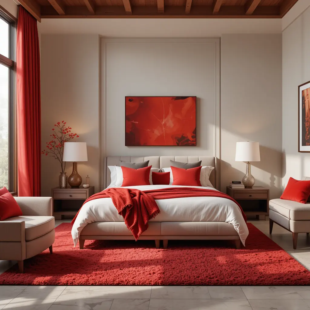 Red Accents with Neutral Walls