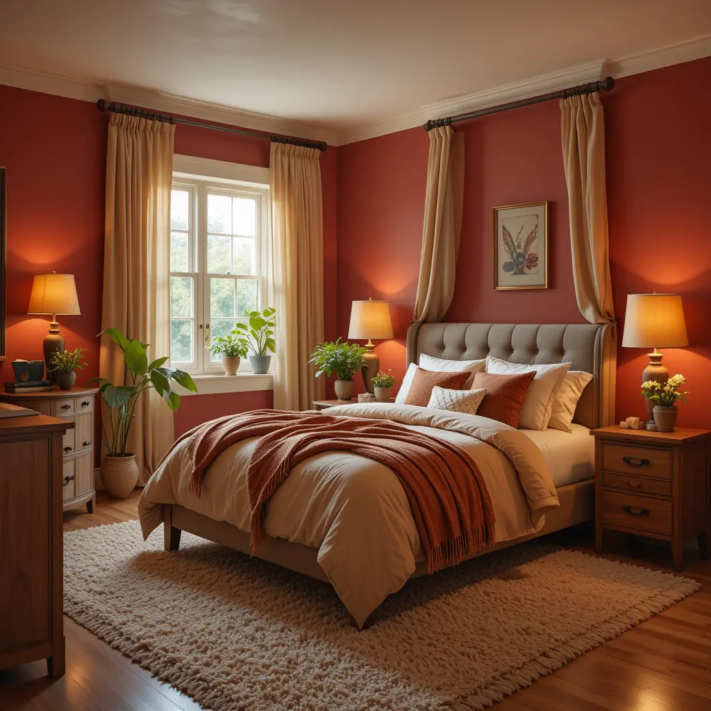 Red and Tan Bedroom