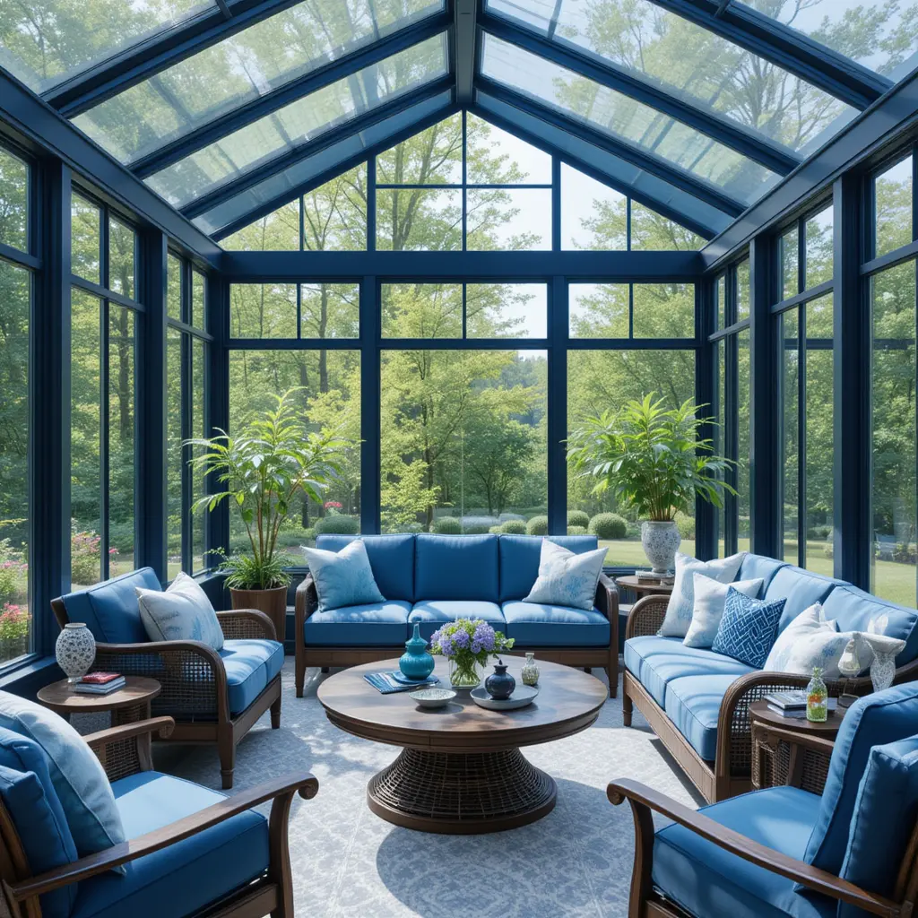 Shades of Blue with Glass Wall Panels