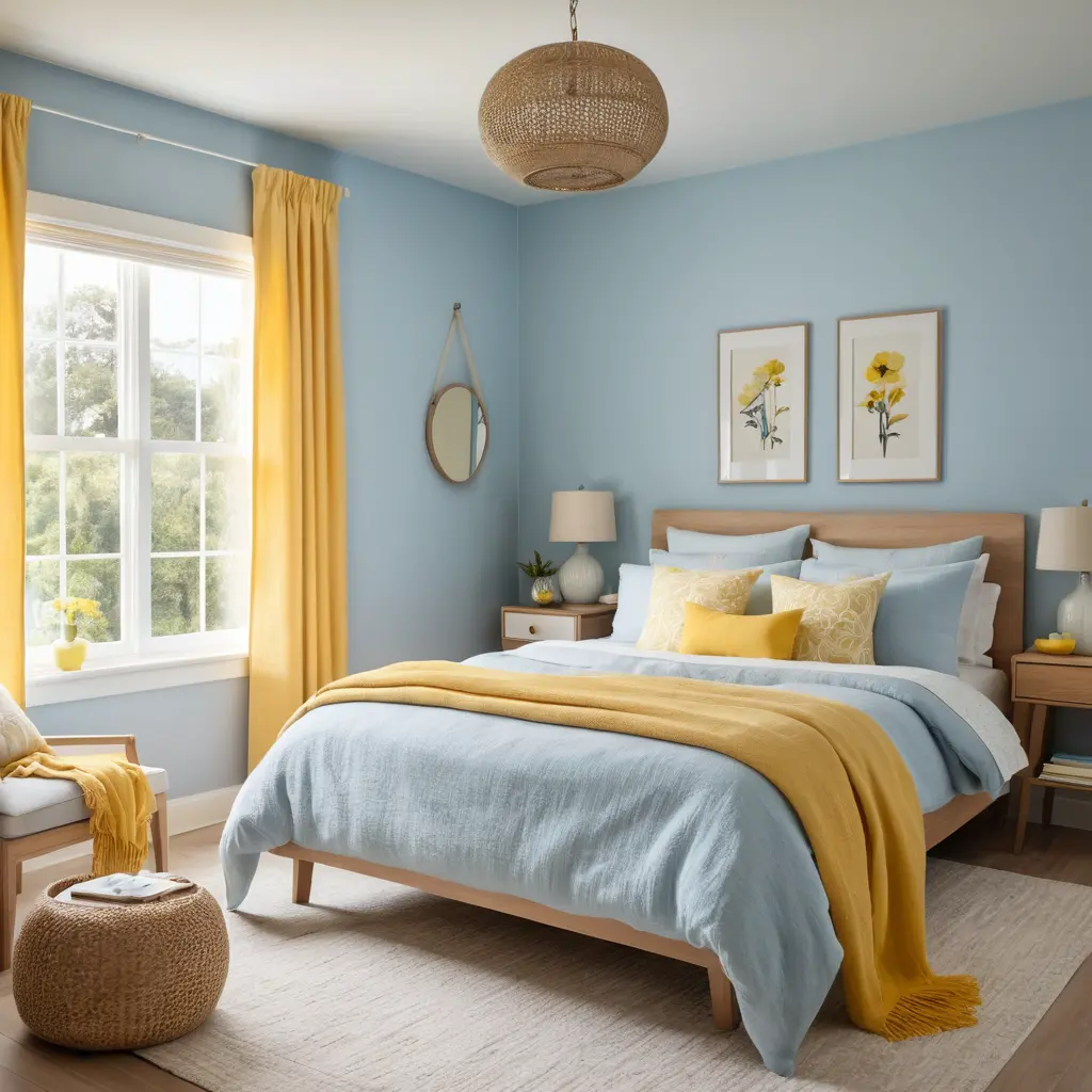 Soft Blue Walls with Yellow Accents