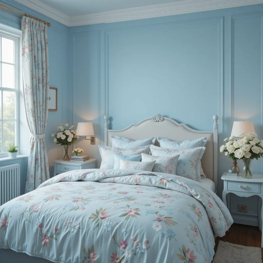 Soft Blue with Floral Accents