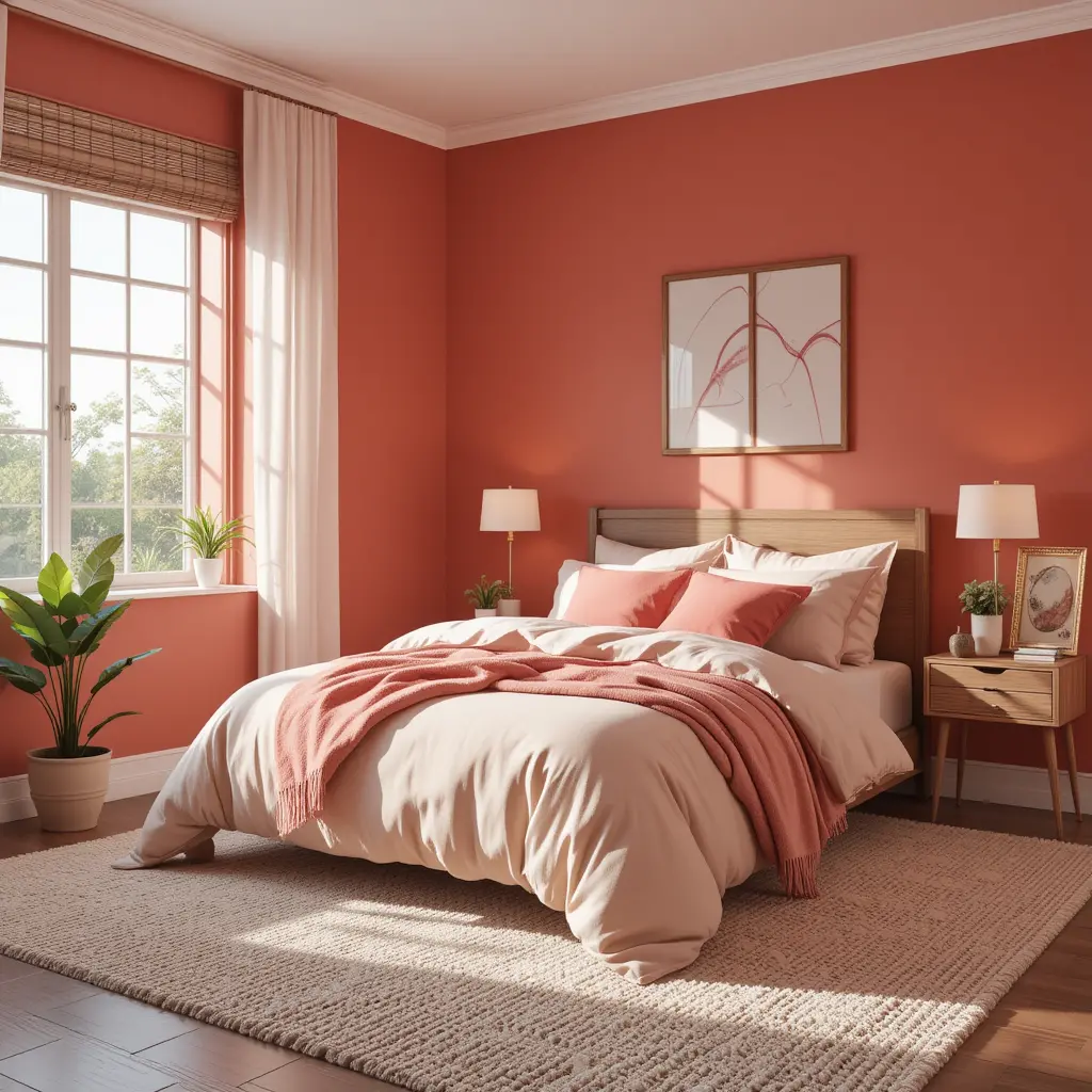 Soft Coral Red Bedroom