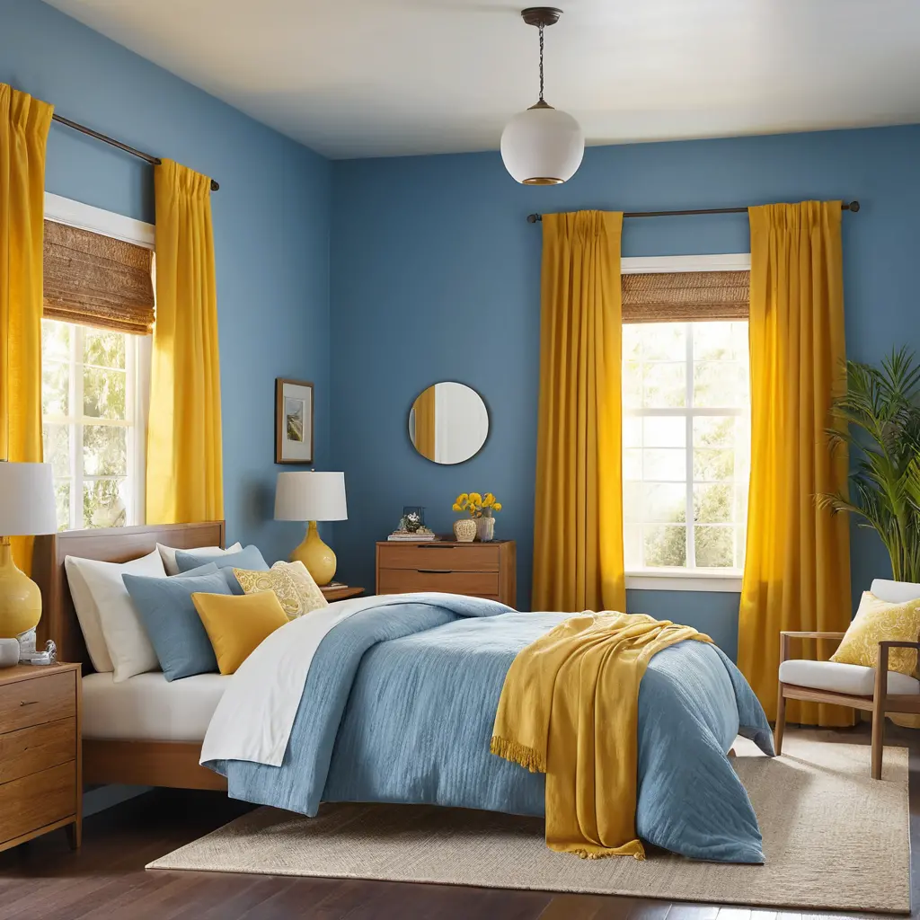 Sunshine Yellow Curtains with Blue Walls