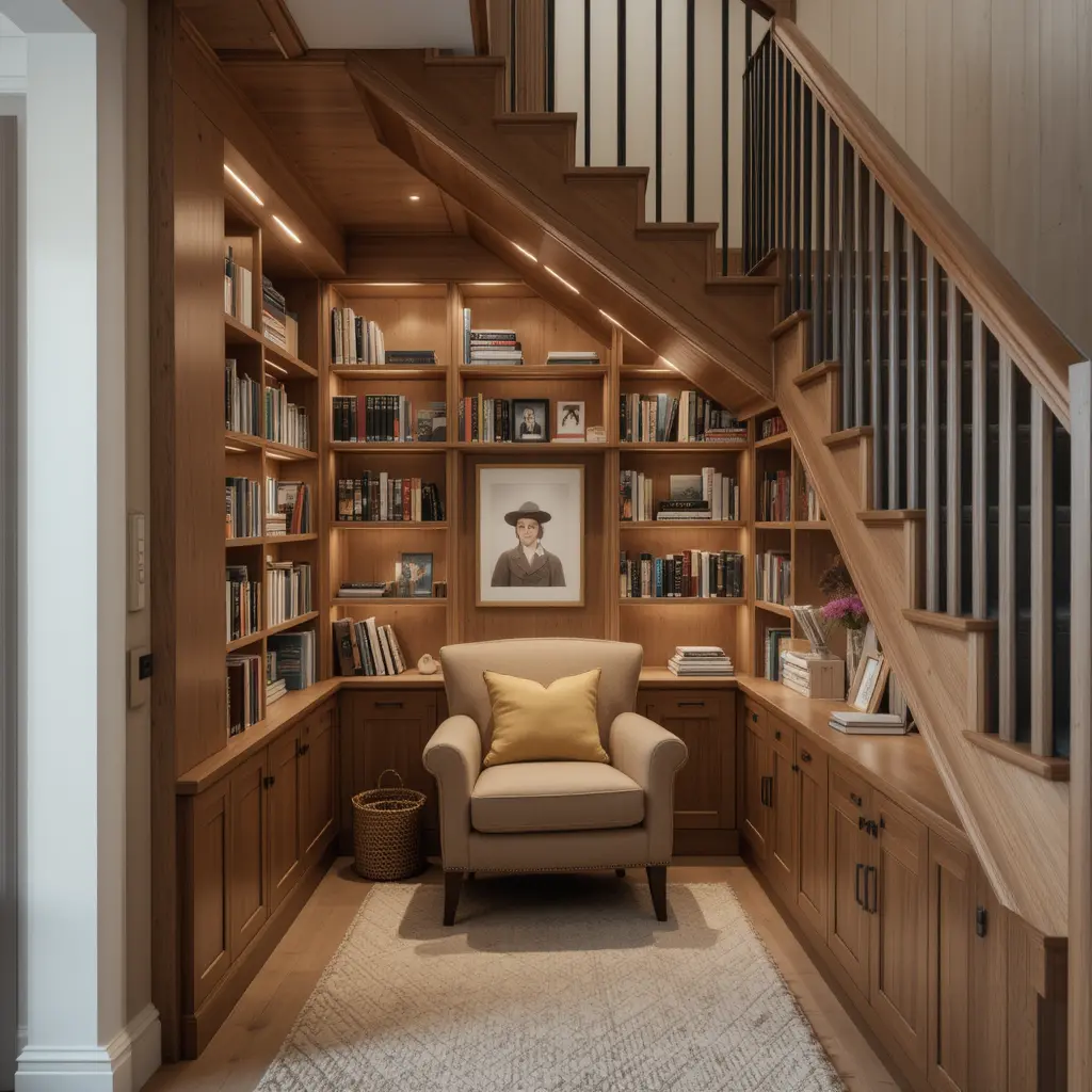 Under-Stair Wooden Reading Nook