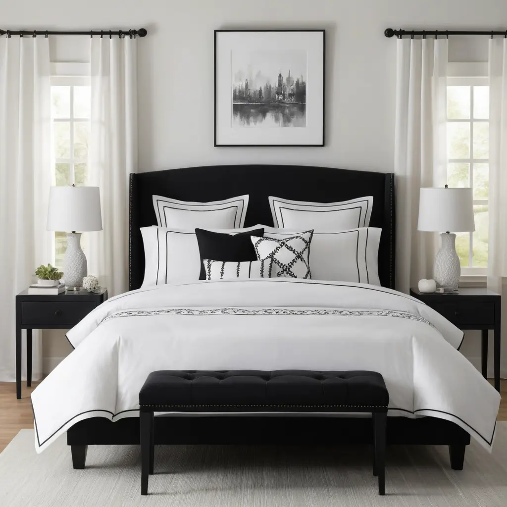 Use White Bedding with Black Accents