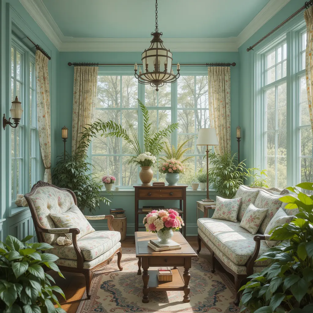 Vintage Blue with Floral Curtains