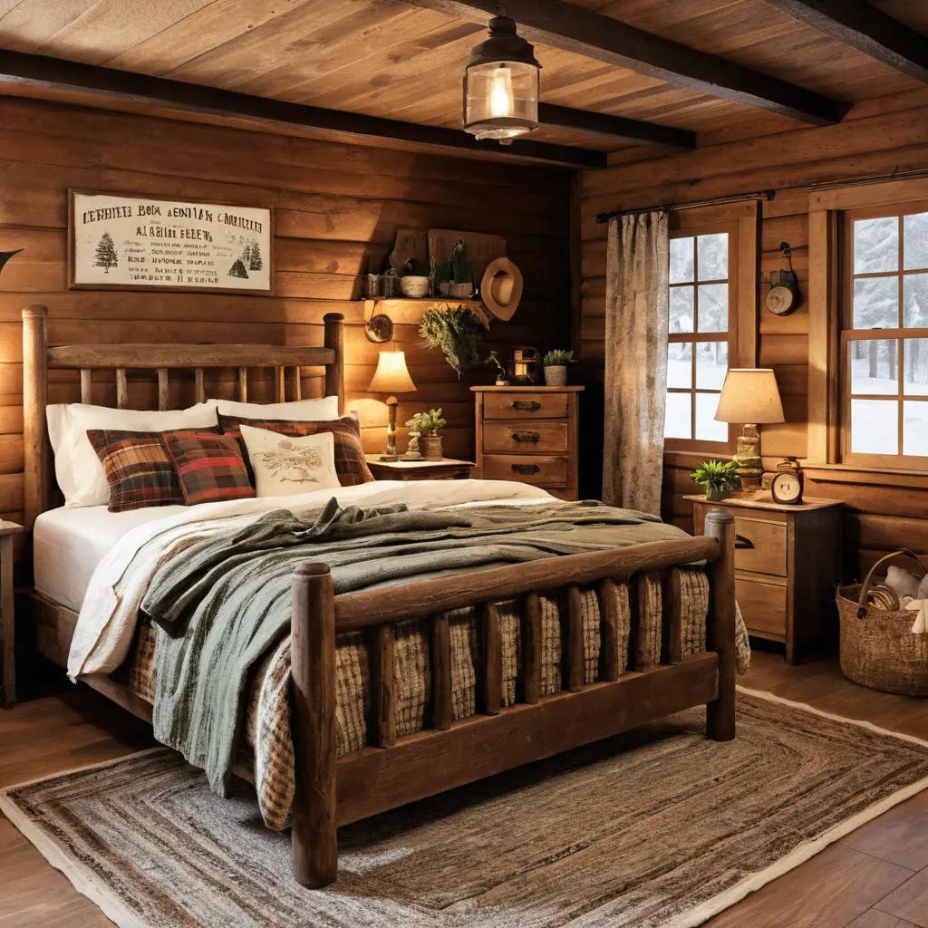 Vintage Cabin Bedroom with Reclaimed Furniture