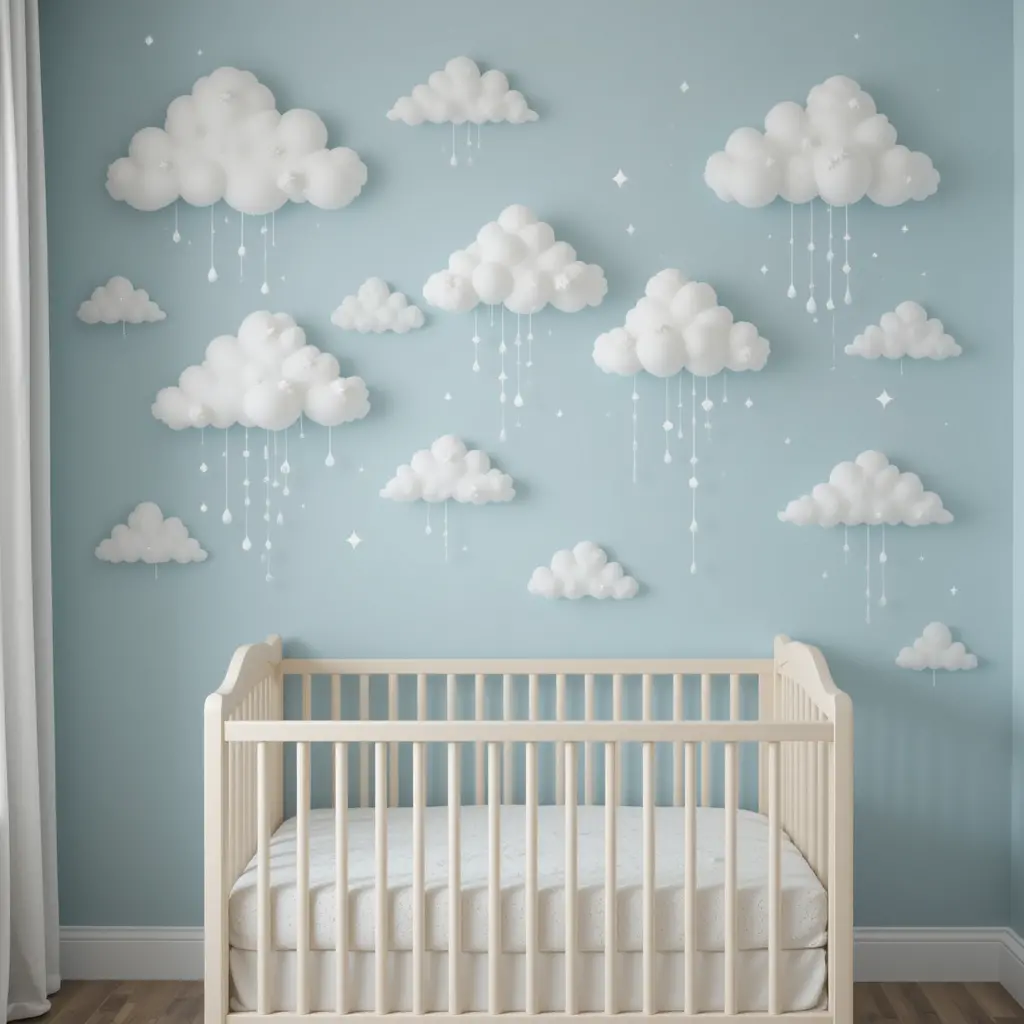 Whimsical Cloud Wall Decals with Raindrops