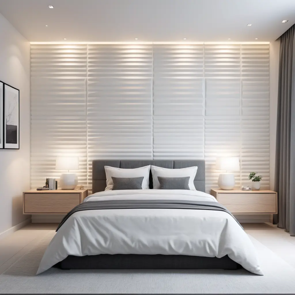 White 3D Panels for a Minimalist Bedroom