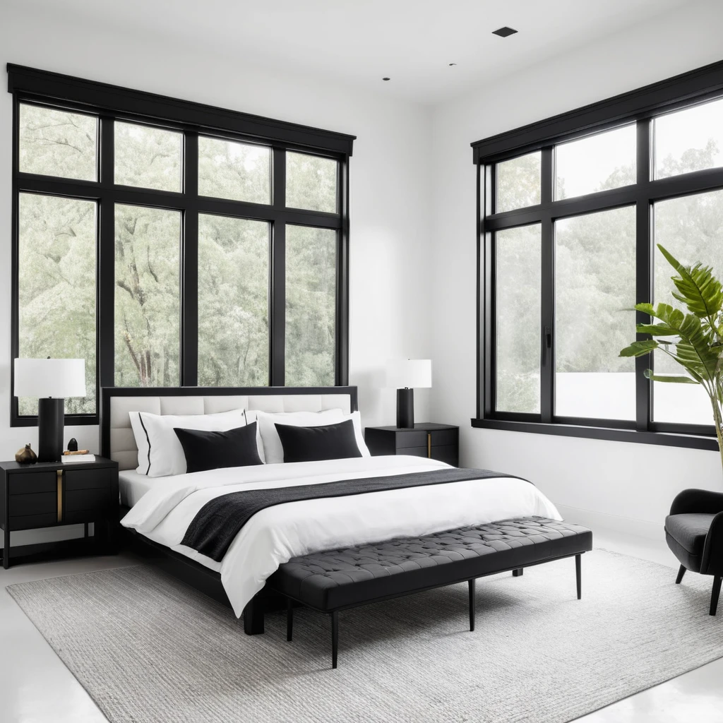 White Bedroom with Black Trim