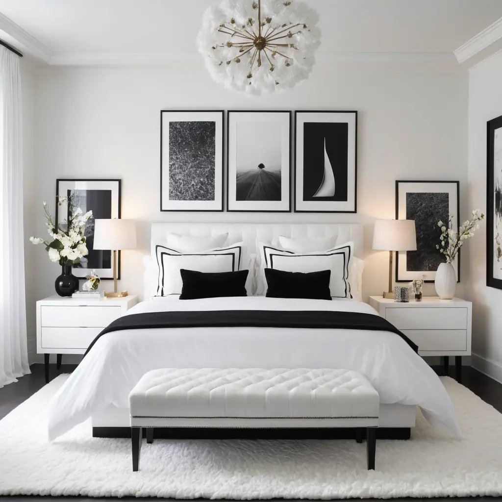 White Bedroom with Black and White Photography