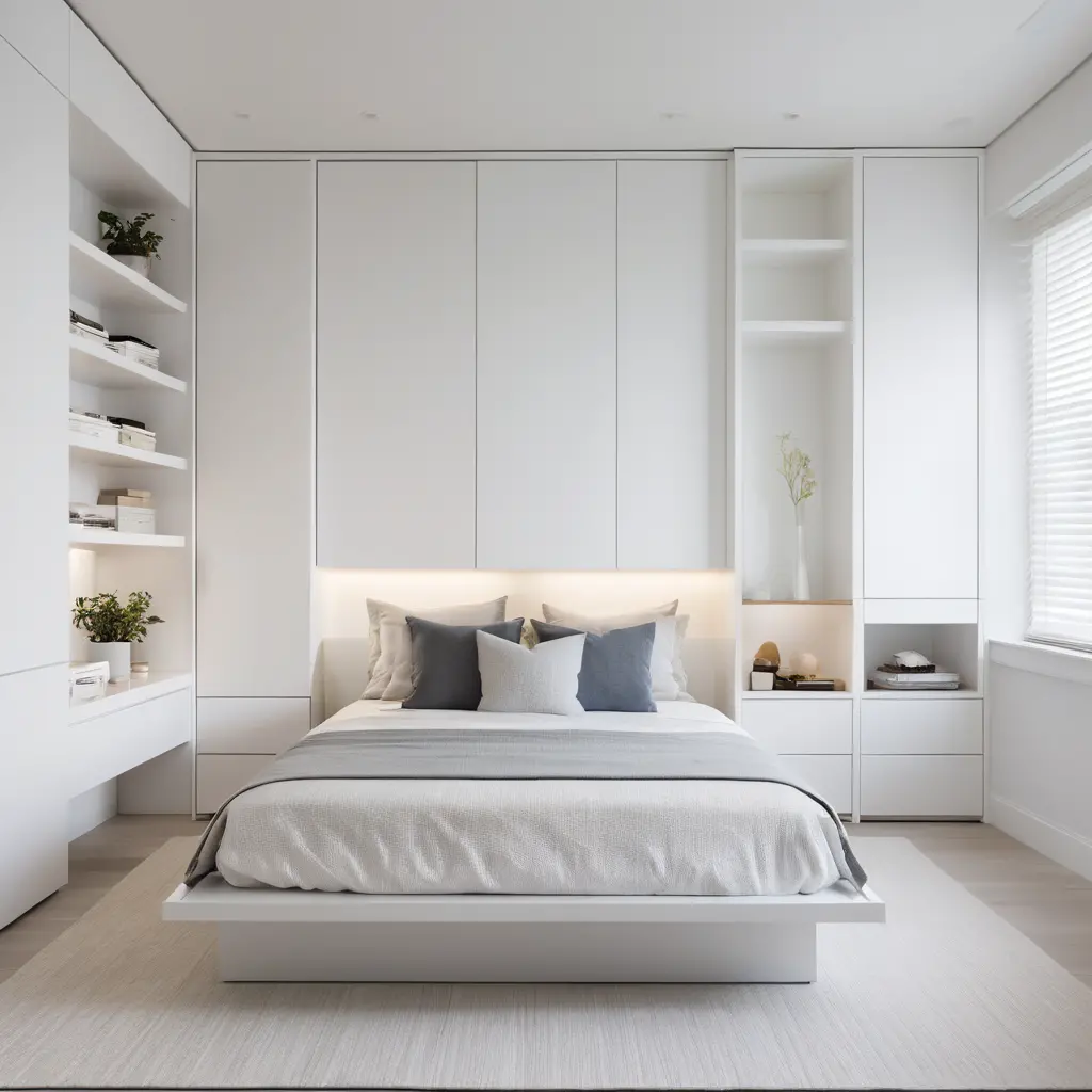 White Bedroom with Built-In Storage