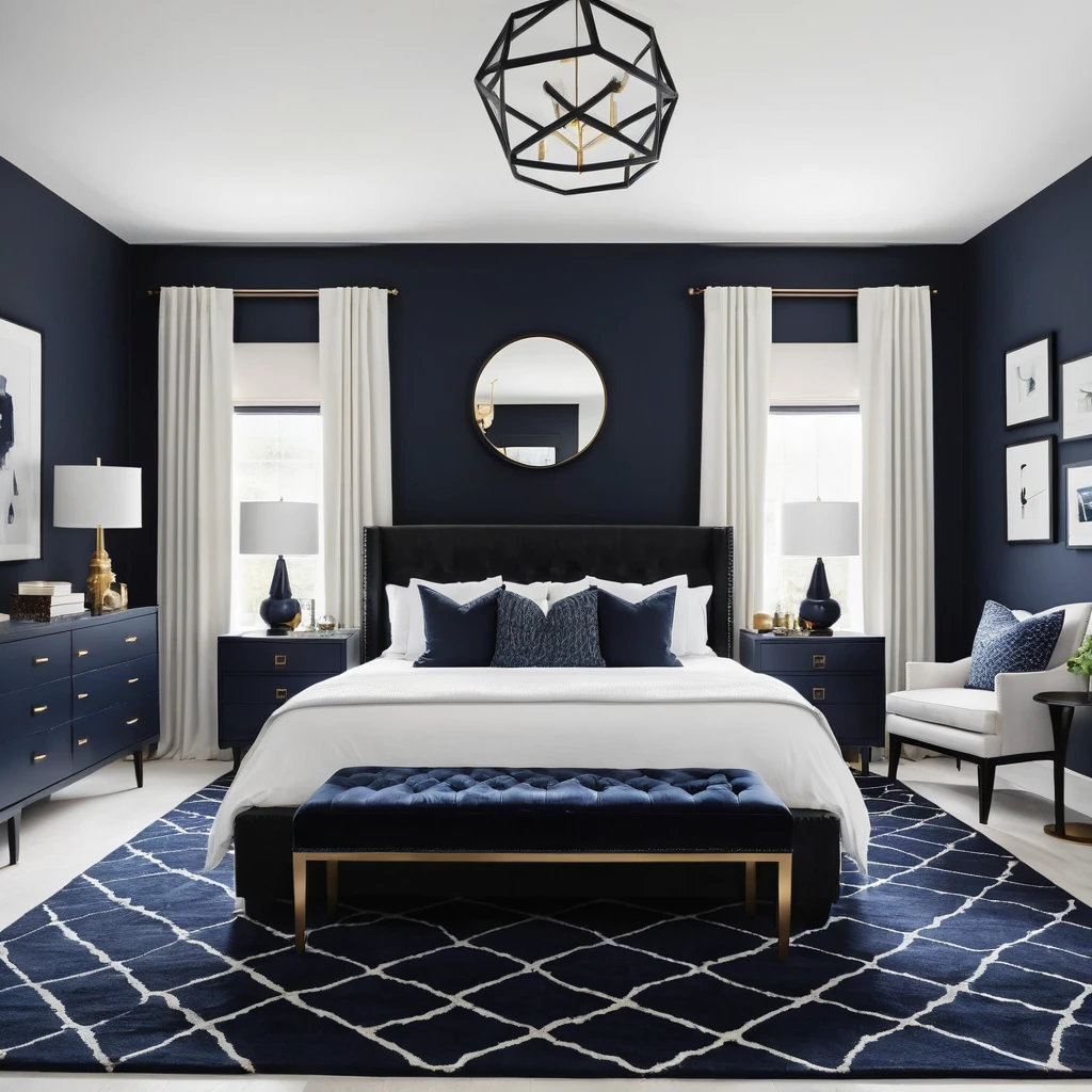 White Bedroom with Dark Accents