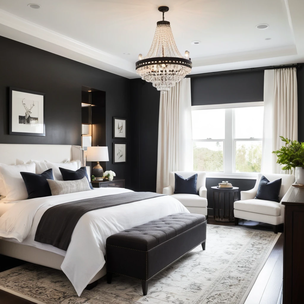 White Bedroom with Dark Wood Furniture
