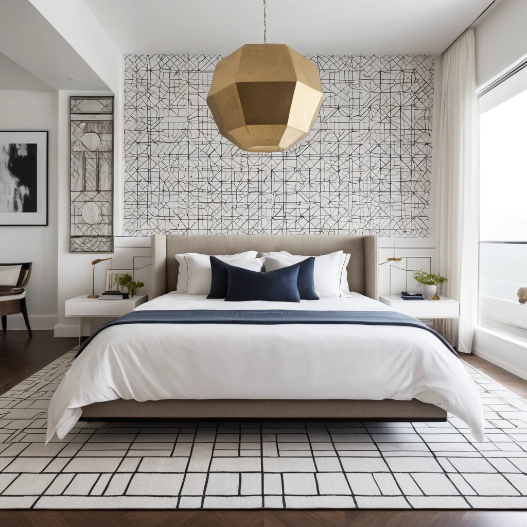 White Bedroom with Geometric Patterns