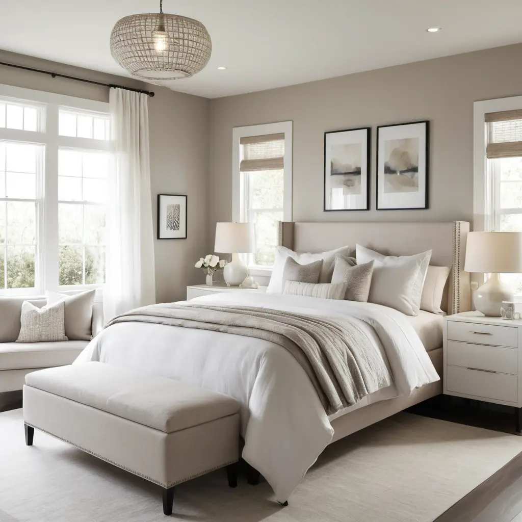 White Bedroom with Neutral Bedding