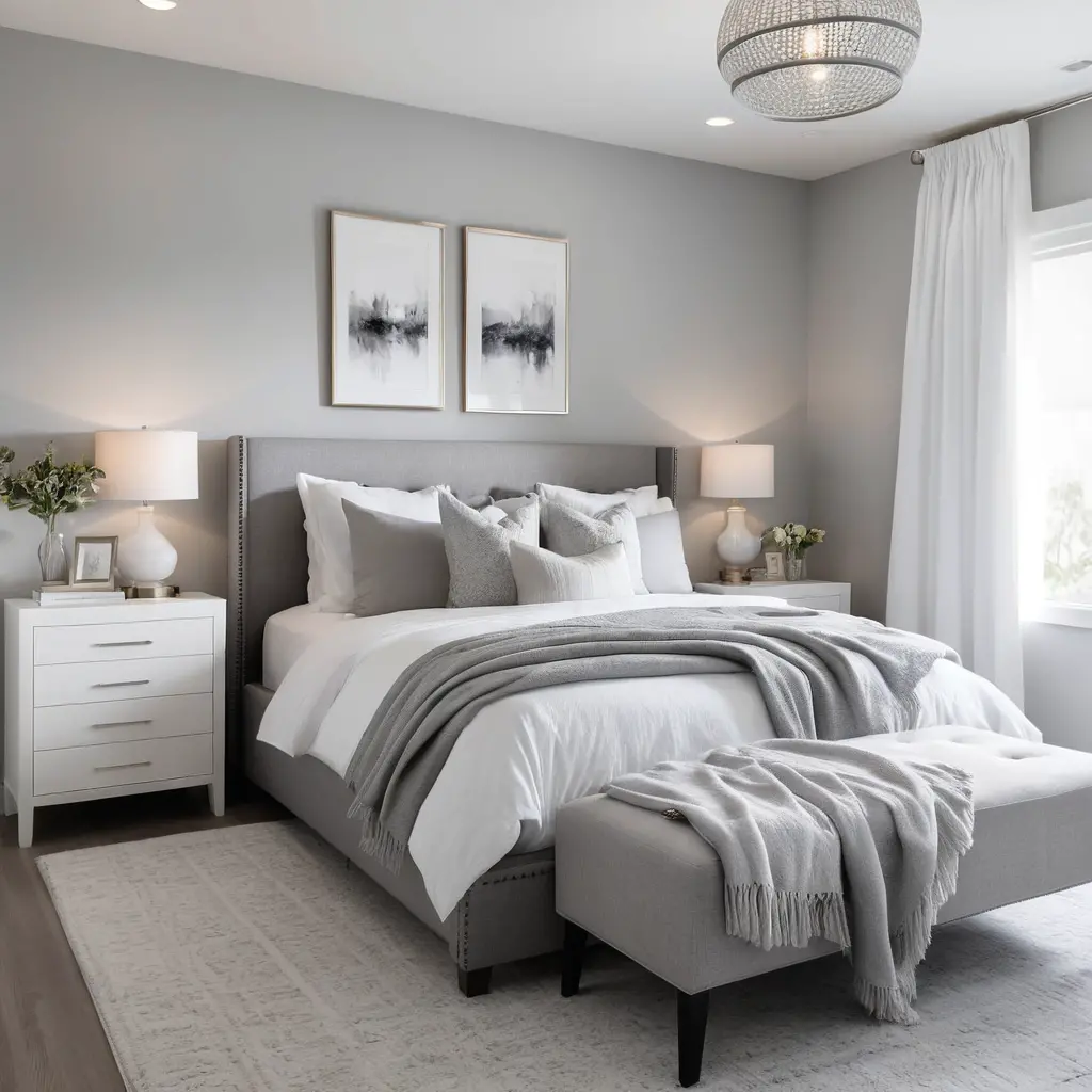 White Bedroom with Soft Gray Accents
