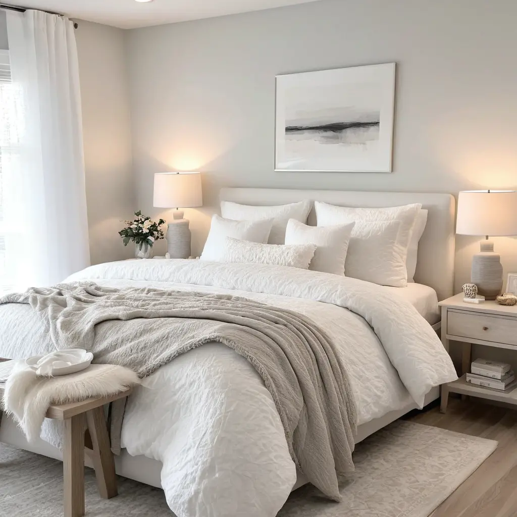 White Bedspread with Plush Textures