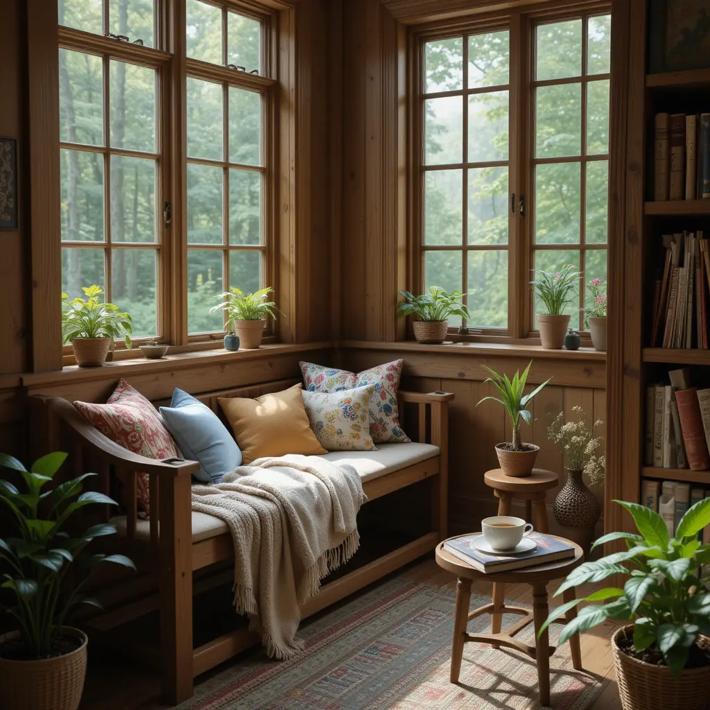 Wooden Bench with Cushions