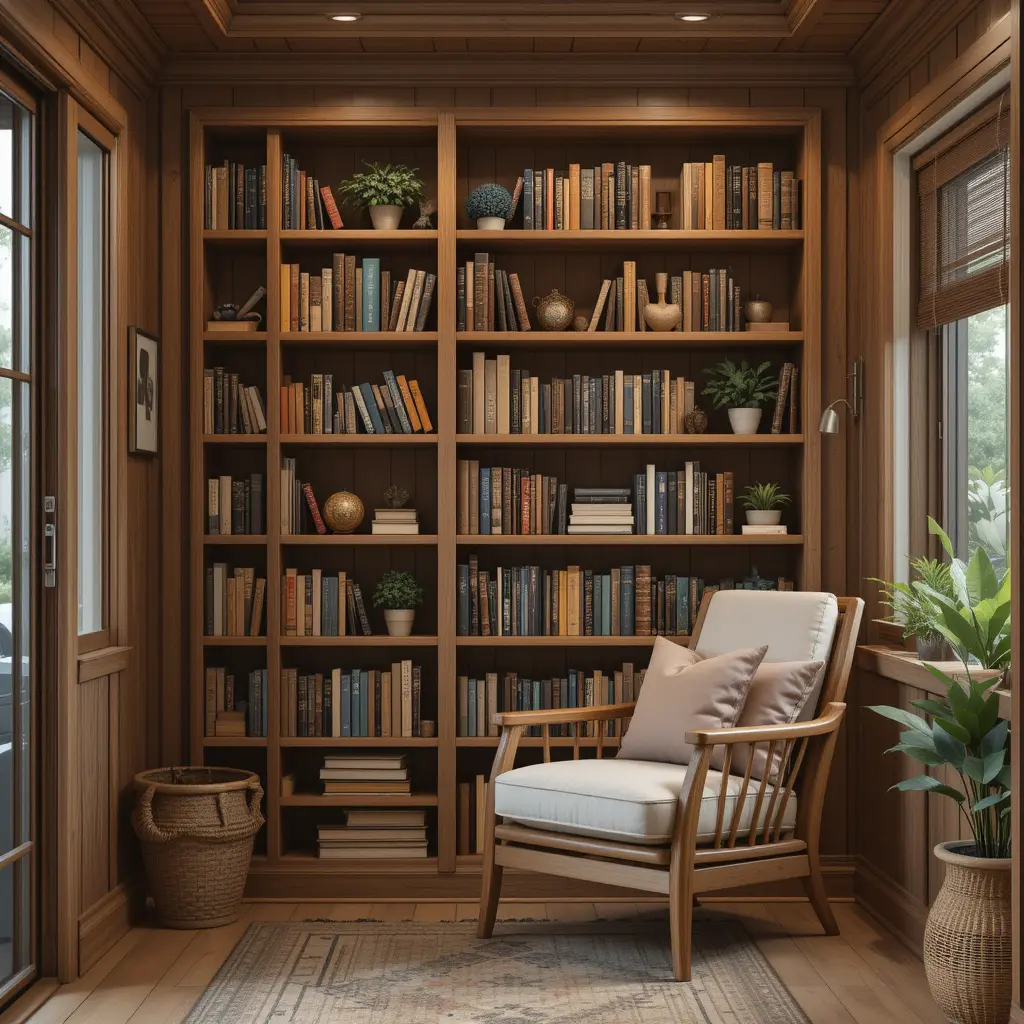 Wooden Bookshelf Ladder with Cozy Chair