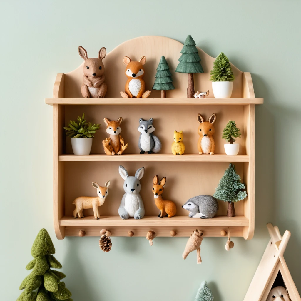 Wooden Shelf with Forest Decor