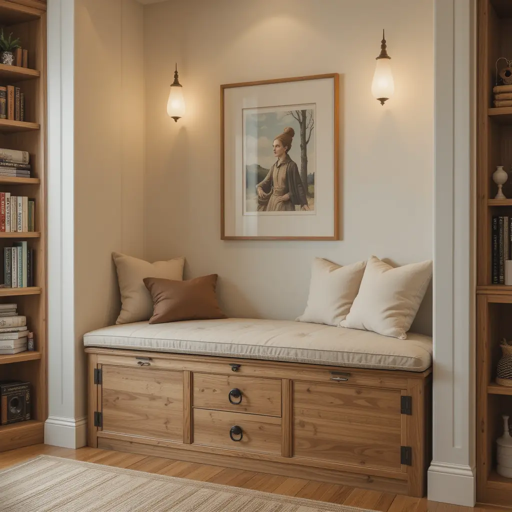Wooden Storage Bench and Reading Area