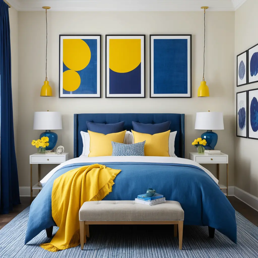 Yellow Artwork in Blue Frames