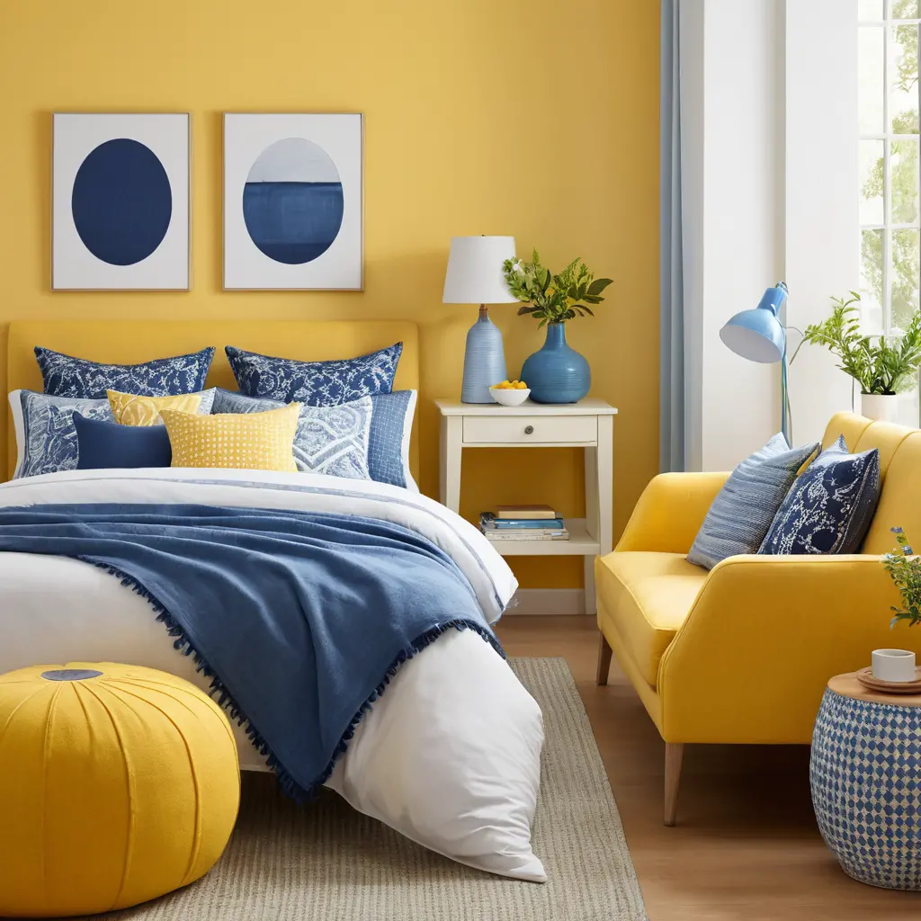 Yellow Wall with Blue Accent Decor