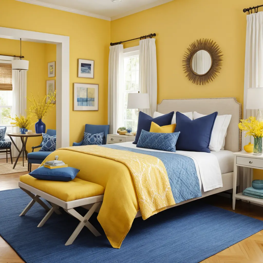 Yellow Walls with Blue Cushions