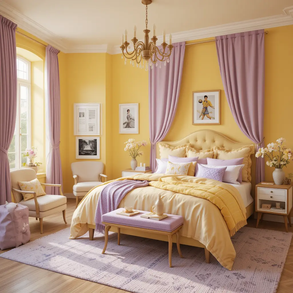 Yellow and Lavender Bedroom Theme
