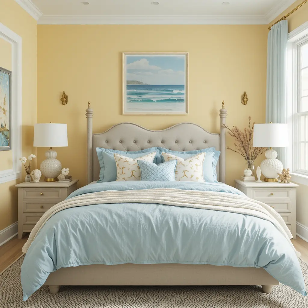 Yellow and Light Blue Beach-Inspired Bedroom