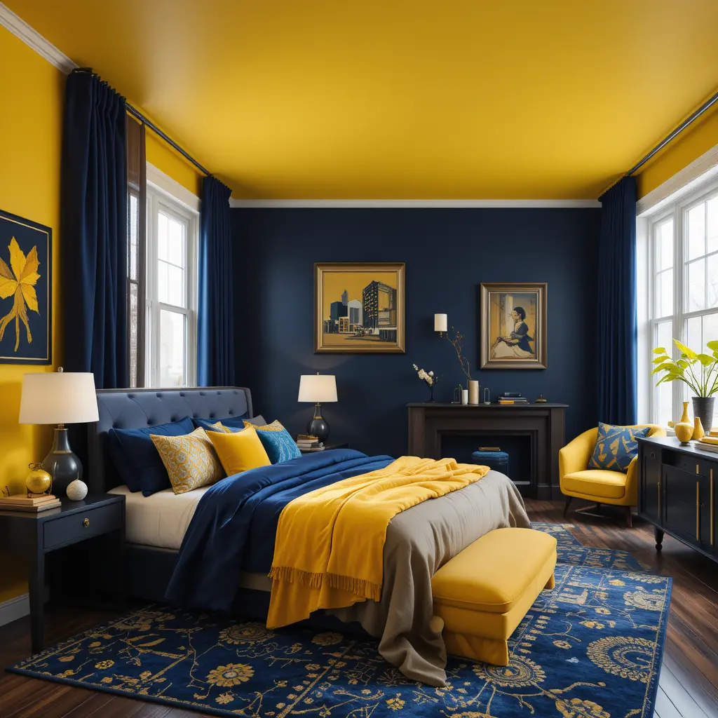 Yellow and Navy Blue Bedroom Theme