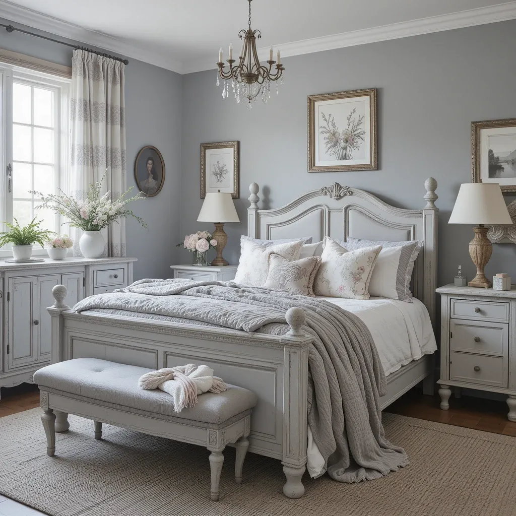 French Country Grey Bedroom Ideas with a Pop of Color