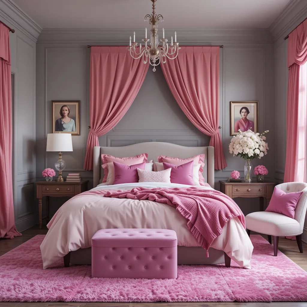 Grey Bedroom Ideas with a Pop of Color Pink