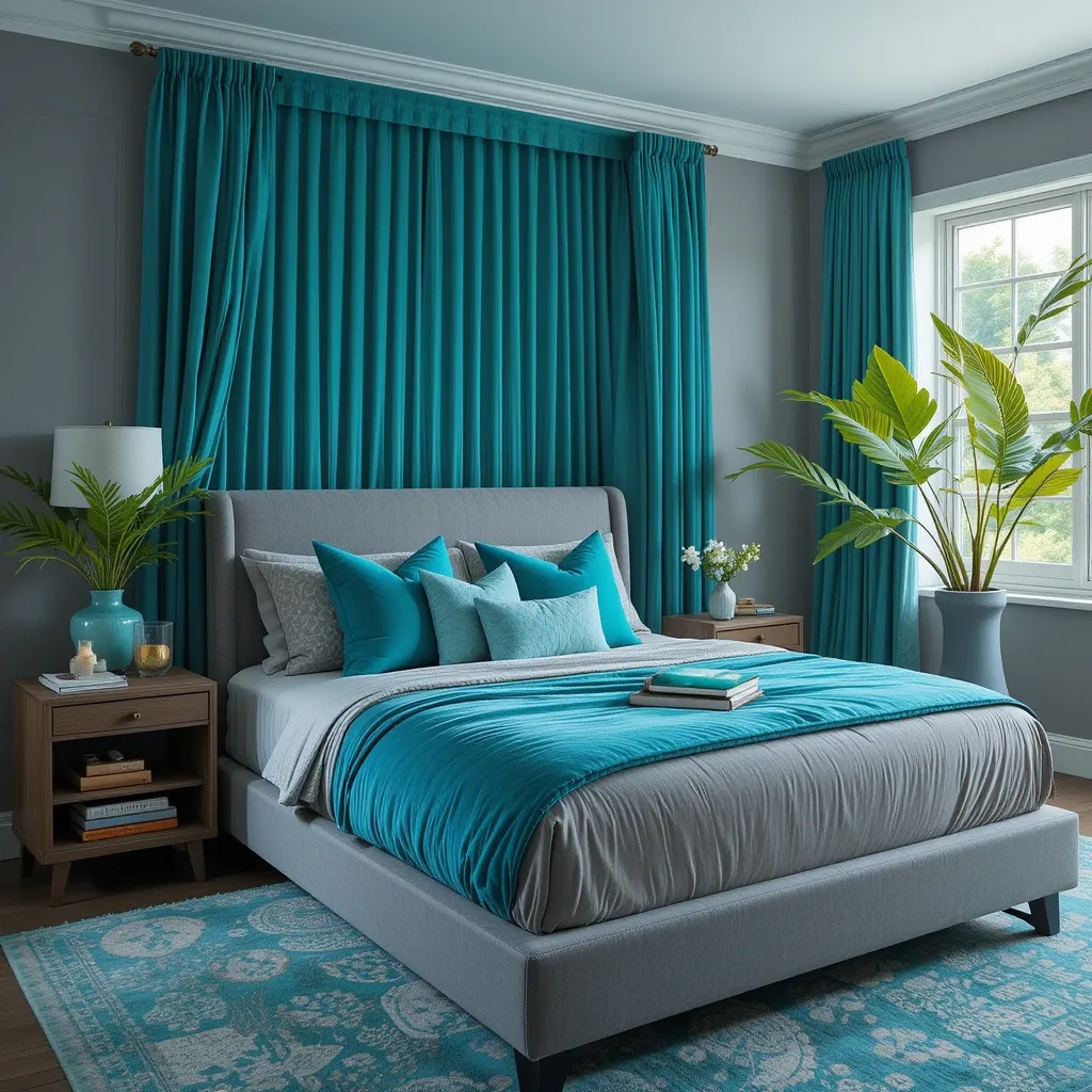 Grey Bedroom Ideas with a Pop of Color Turquoise