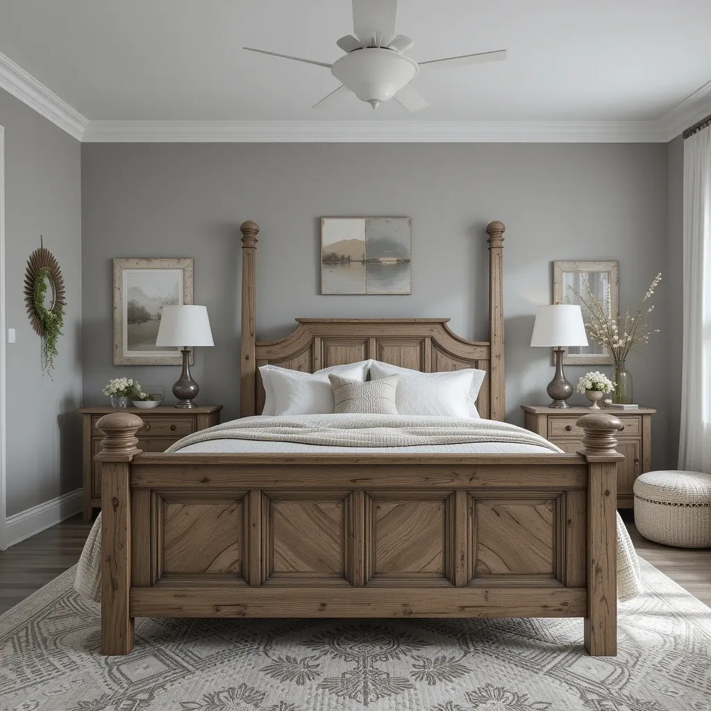 Grey with Rustic Wooden Bedframe