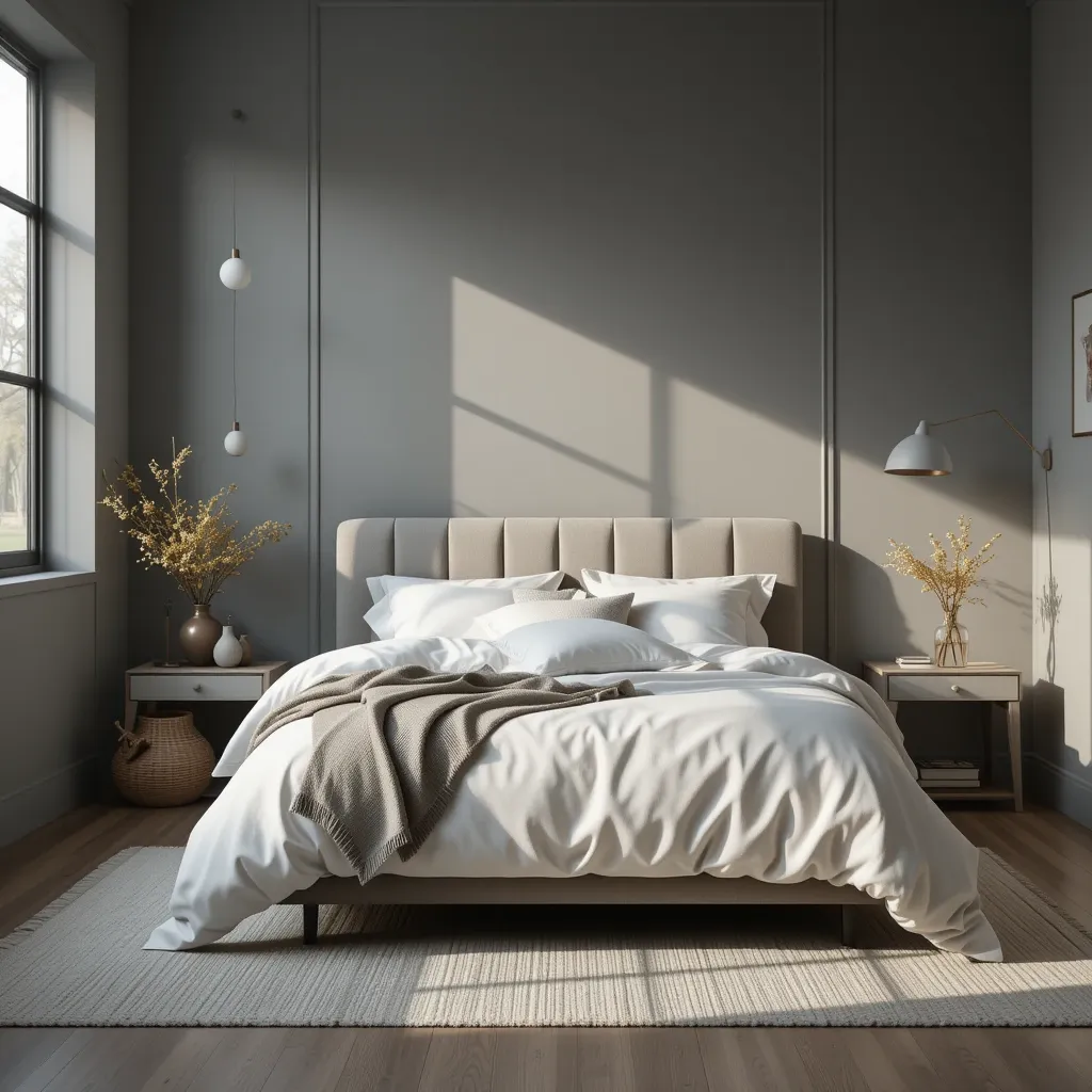 Grey with White Bedding