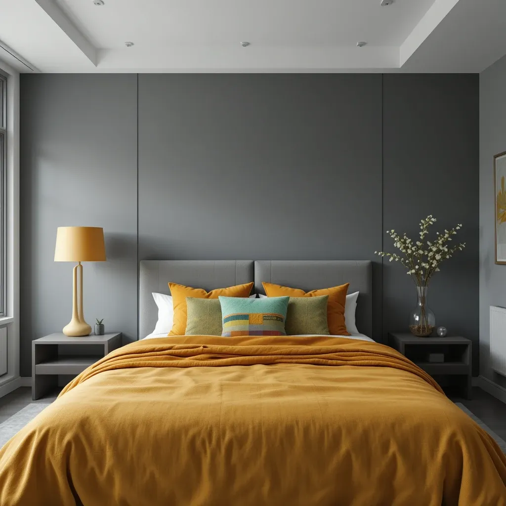 Modern Minimalist Grey Bedroom Ideas with a Pop of Color