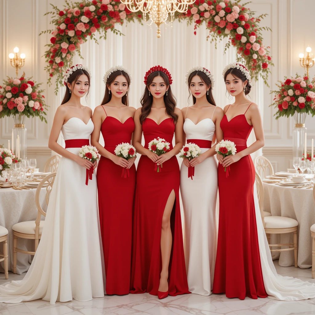 Red and White Bridesmaid Dresses