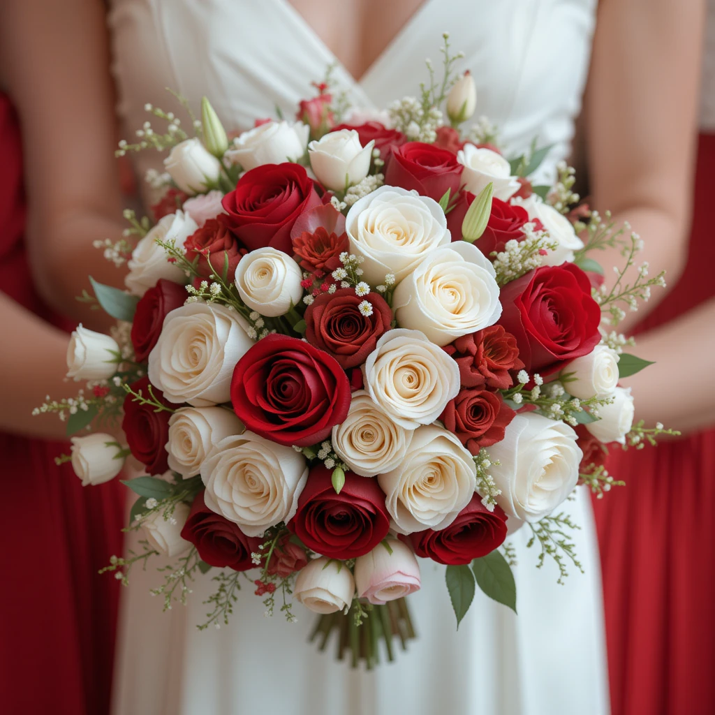 Red and White Wedding Bouquet for Bridesmaids