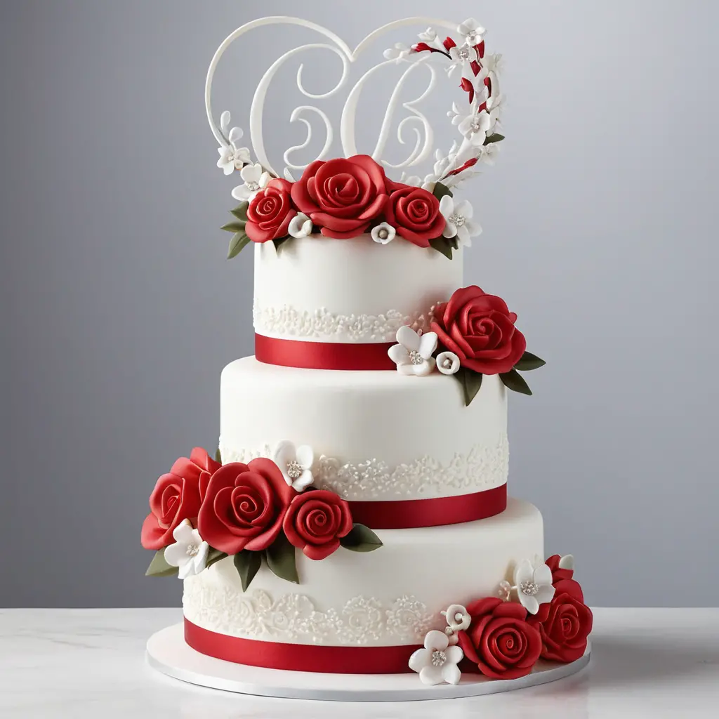 Red and White Wedding Cake Toppers