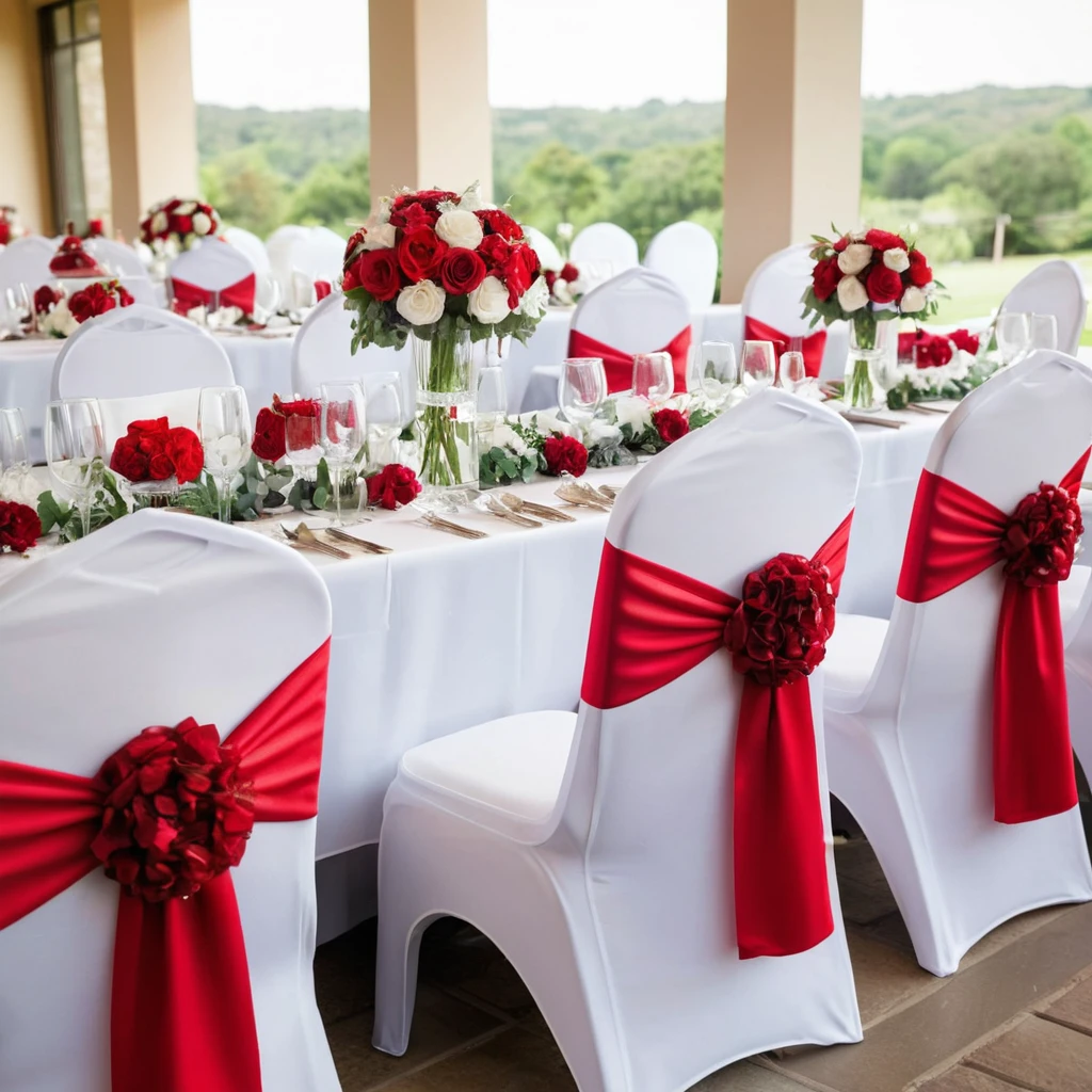 Red and White Wedding Chair Decor