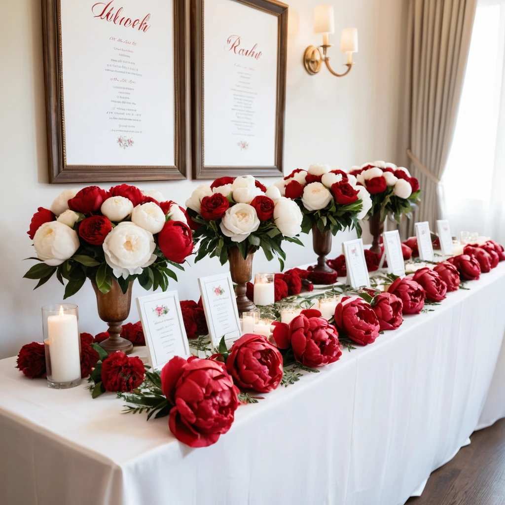 Red and White Wedding Escort Tables