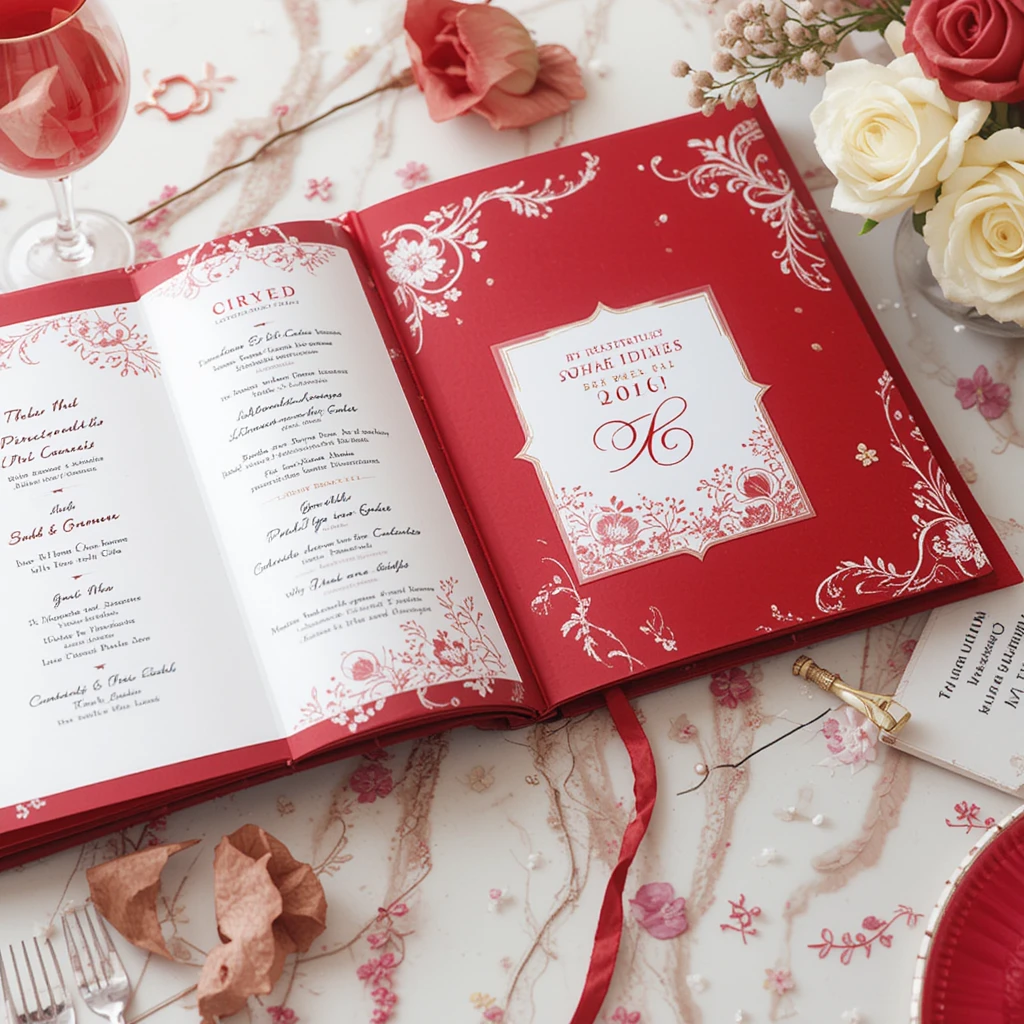 Red and White Wedding Guest Book