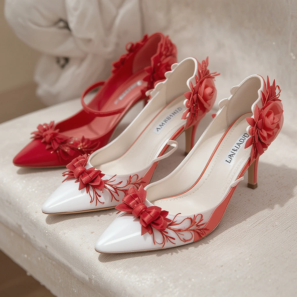 Red and White Wedding Heels for Bridesmaids