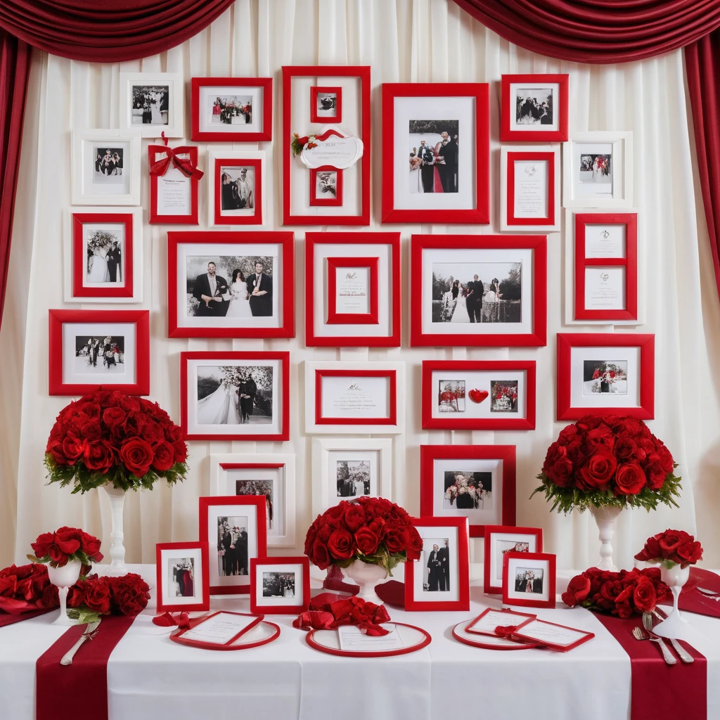 Red and White Wedding Photo Frames