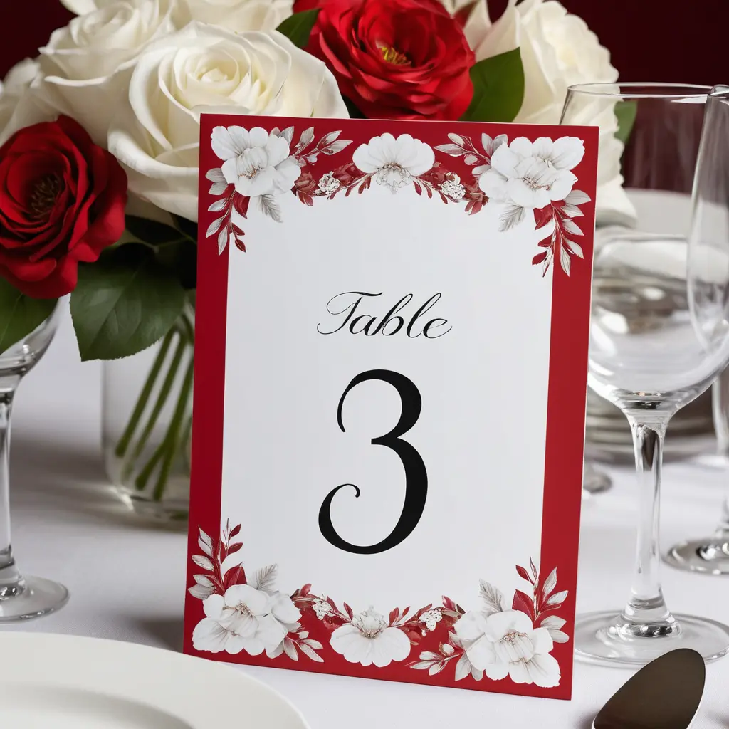 Red and White Wedding Table Numbers